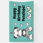 Sweet Pandacorn met regenboogharten Birthday Spandoek (Verticaal)