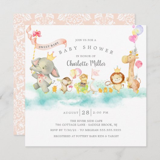 Sweet Parade Baby shower Invitation Kaart (Voorkant / Achterkant)