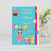 Sweet Party Girl Birthday Party Invitation Kaart (Staand voorkant)