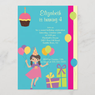 Sweet Party Girl Birthday Party Invitation Kaart