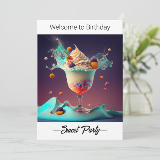 Sweet Party. Oorspronkelijke uitnodiging. Save The Date (Staand voorkant)