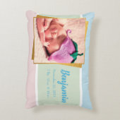 Sweet Pastel Baby Boy Foto geboortedatum Accent Kussen (Achterkant (Verticaal))