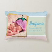 Sweet Pastel Baby Boy Foto geboortedatum Accent Kussen (Achterkant)