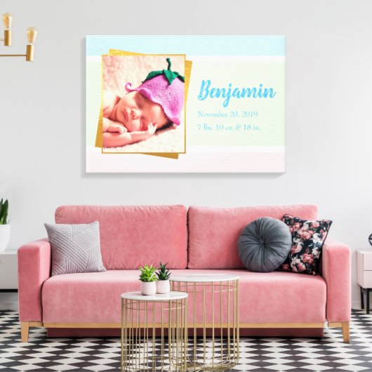 Sweet Pastel Baby Boy Foto geboortedatum Canvas Afdruk (Insitu (Woonkamer))
