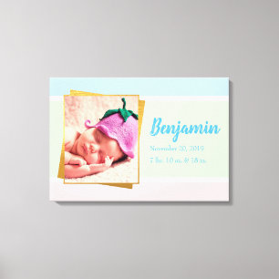 Sweet Pastel Baby Boy Foto geboortedatum Canvas Afdruk