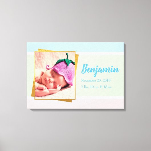 Sweet Pastel Baby Boy Foto geboortedatum Canvas Afdruk (Voorkant)