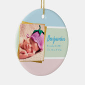Sweet Pastel Baby Boy Foto geboortedatum Keramisch Ornament (Rechts)