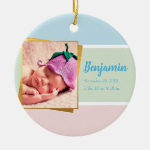 Sweet Pastel Baby Boy Foto geboortedatum Keramisch Ornament