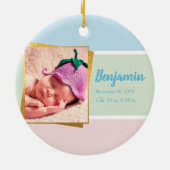 Sweet Pastel Baby Boy Foto geboortedatum Keramisch Ornament (Achterkant)