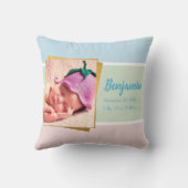 Sweet Pastel Baby Boy Foto geboortedatum Kussen (Achterkant)