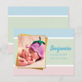 Sweet Pastel Baby Boy Foto geboortedatum Notitiekaartje (Voorkant / Achterkant)