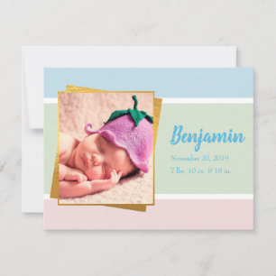 Sweet Pastel Baby Boy Foto geboortedatum Notitiekaartje