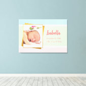 Sweet Pastel Baby Girl Foto geboortedatum Canvas Afdruk (Insitu (Houten vloer))
