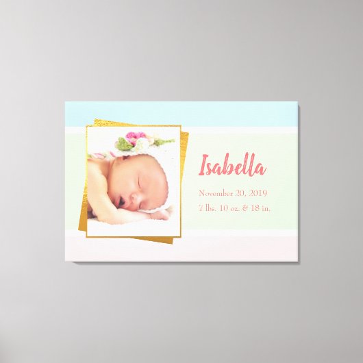 Sweet Pastel Baby Girl Foto geboortedatum Canvas Afdruk (Voorkant)