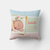 Sweet Pastel Baby Girl Foto geboortedatum Kussen (Achterkant)