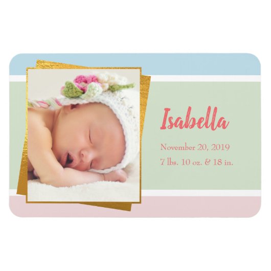 Sweet Pastel Baby Girl Foto geboortedatum Magneet (Horizontaal)