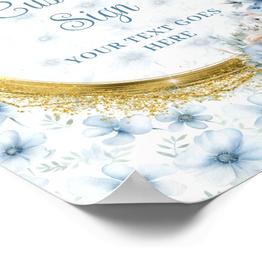 Sweet pastel blauwe bloemen goud boho custom teken poster (Hoek)