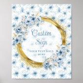 Sweet pastel blauwe bloemen goud boho custom teken poster (Voorkant)