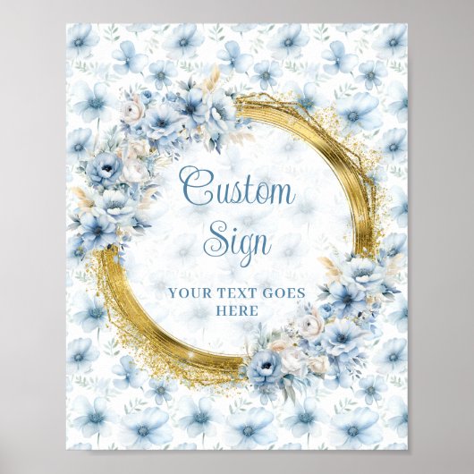 Sweet pastel blauwe bloemen goud boho custom teken poster (Voorkant)