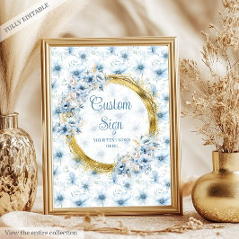 Sweet pastel blauwe bloemen goud boho custom teken poster