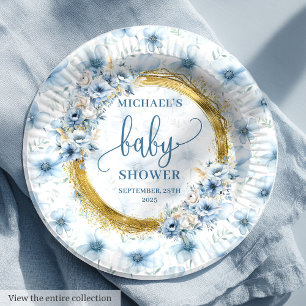 Sweet pastel blue flower gold boho boy baby borden papieren bordje