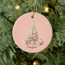Sweet Pastel Blush Pink Snowflake & Kerstboom Keramisch Ornament