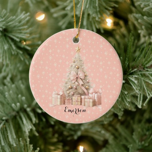 Sweet Pastel Blush Pink Snowflake & Kerstboom Keramisch Ornament (Boom)