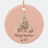 Sweet Pastel Blush Pink Snowflake & Kerstboom Keramisch Ornament (Achterkant)