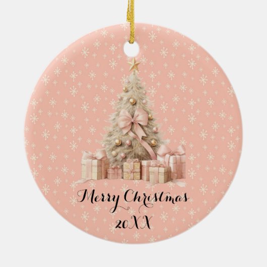 Sweet Pastel Blush Pink Snowflake & Kerstboom Keramisch Ornament (Achterkant)