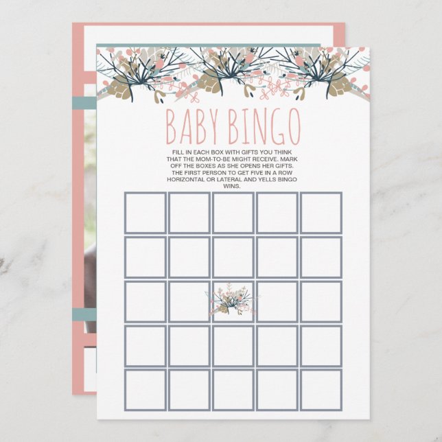 Sweet Pastel Boho Floral Baby Bingo Foto (Voorkant / Achterkant)