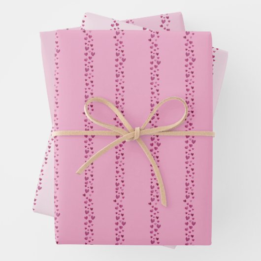 Sweet Pastel & Bold Roze Waterverf Hart Gestreept Inpakpapier Vel (In situ)