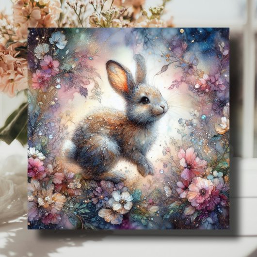 Sweet Pastel Bunny Waterverf Glitter Pasen Feestdagenkaart