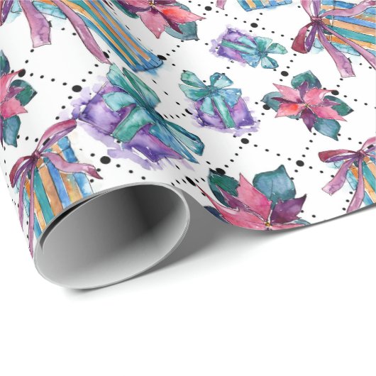 Sweet Pastel Christmas Waterverf Gift Wrap Cadeaupapier (Rol Hoek)