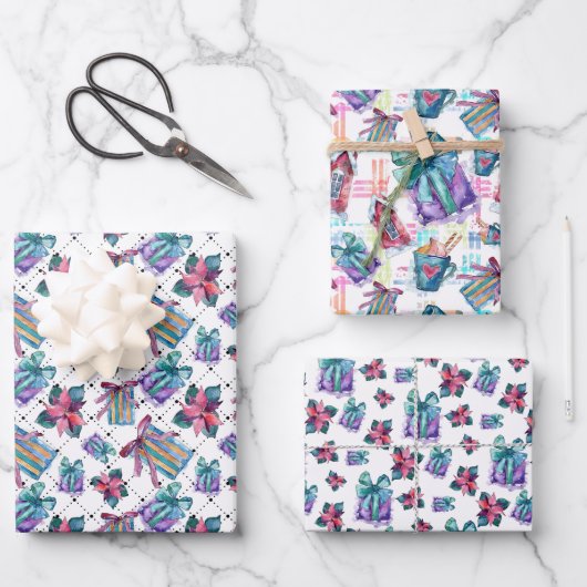 Sweet Pastel Christmas Waterverf Gift Wrap Inpakpapier Vel (Voorkant)