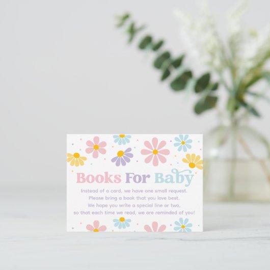 Sweet Pastel Daisy Baby shower Boek Verzoek Informatiekaartje (Staand voorkant)