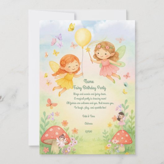 Sweet Pastel Fairy verjaardagsuitnodiging voor mei Kaart (Voorkant)