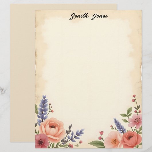 Sweet Pastel Flowers Stationery Paper Briefhoofd (Voorkant / Achterkant)