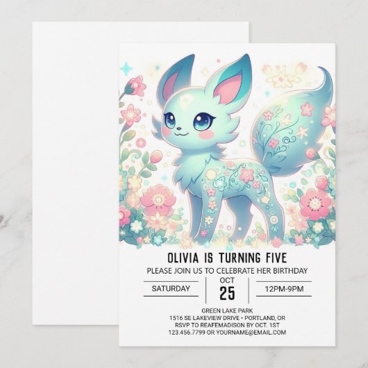 Sweet Pastel Fox digitale verjaardag Kaart (Voorkant / Achterkant)