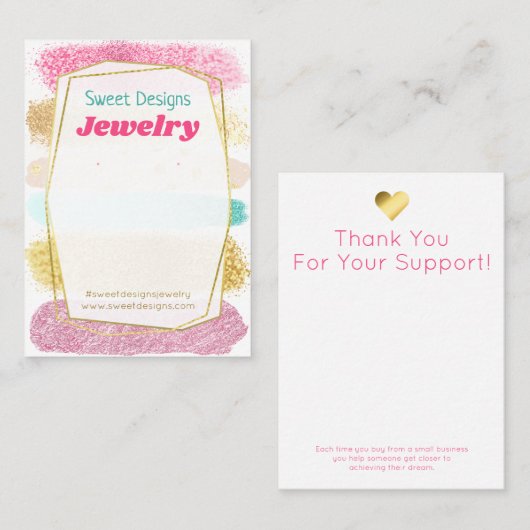 Sweet Pastel Glitter Jewelry Display Packaging Visitekaartje (Voorkant / Achterkant)