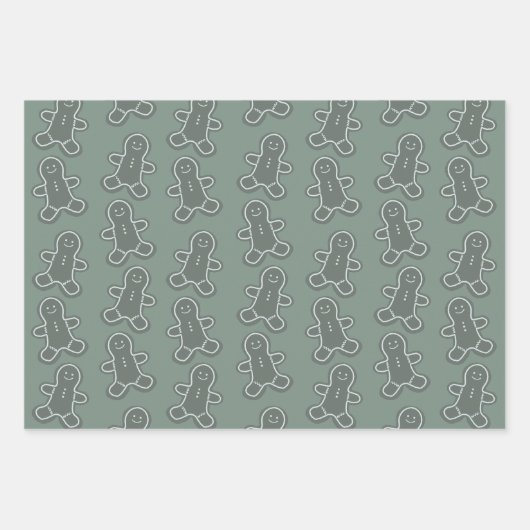 Sweet Pastel Green, Pink, Taupe Gingerbread Cookie Inpakpapier Vel (Voorkant 3)