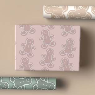 Sweet Pastel Green, Pink, Taupe Gingerbread Cookie Inpakpapier Vel