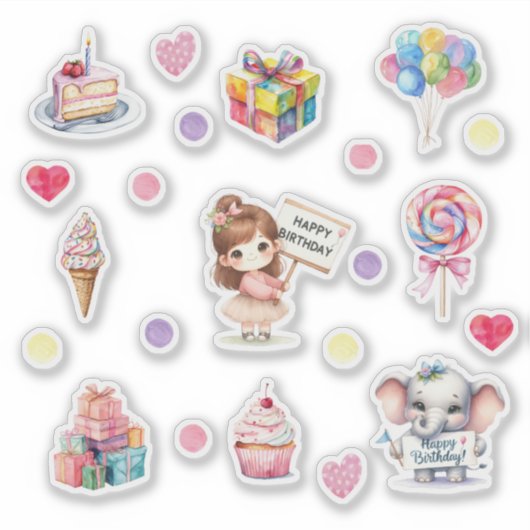 Sweet Pastel Happy Birthday Stickers (Voorkant)