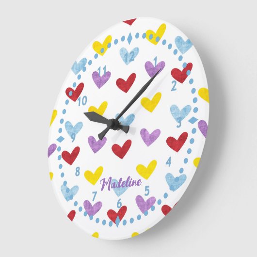 Sweet Pastel Hearts Clock Grote Klok (Hoek)
