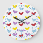 Sweet Pastel Hearts Clock Grote Klok (Voorkant)