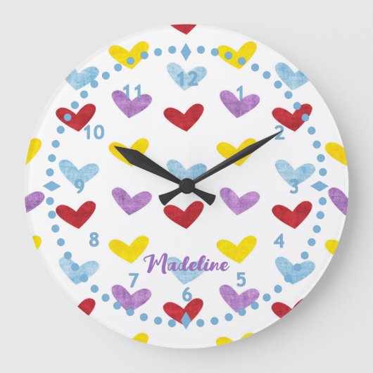 Sweet Pastel Hearts Clock Grote Klok (Voorkant)