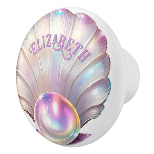 Sweet Pastel Iridescent Pearl Seashell Keramische Knop (Rechts)
