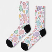 Sweet Pastel Kawaii Cat and Spring Floral Pattern  Sokken (Links)