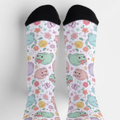 Sweet Pastel Kawaii Cat and Spring Floral Pattern  Sokken (Top)