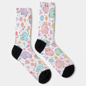 Sweet Pastel Kawaii Cat and Spring Floral Pattern  Sokken (Rechts)
