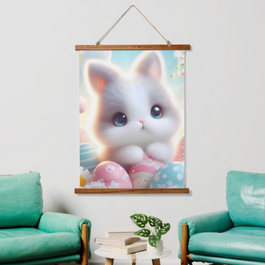 Sweet Pastel Kawaii Kitten Easter Eggs Hangend Wandkleed (Woonkamer)